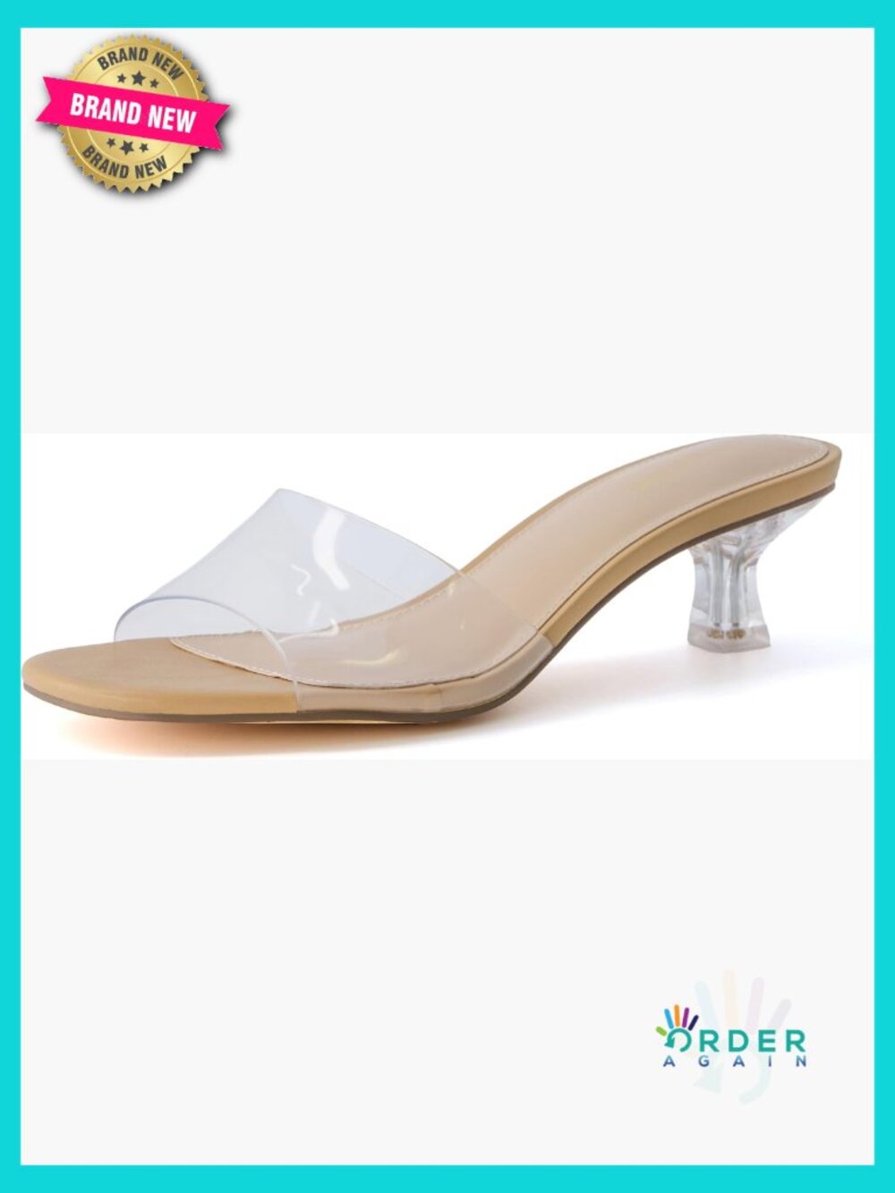 Kitten Heel Mule Sandals Clear Plastic Dress Shoes Slip On Open Toe Cushioned